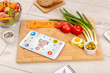 Healthy Tablet Pc compostion with GLUTEN FREE inscription, weight loss concept