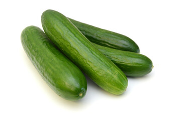 Cucumber and slices isolated over white background.