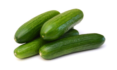 Cucumber and slices isolated over white background.