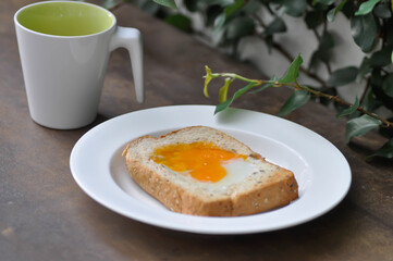 toast or egg toast and hot drink