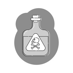 Bottle poison with skull in profile for concept design. Dangerous container. Potion beverage medical concept. Chemistry addiction icon. Venom, danger symbol. Isolated flat illustration