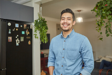 portrait of a hispanic young man with braces