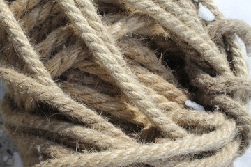 Coils of nautical rope skewer for background and texture