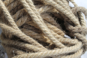 Coils of nautical rope skewer for background and texture