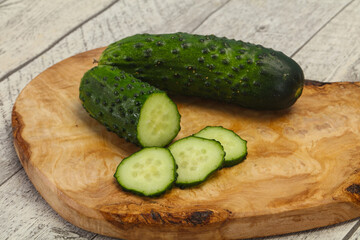 Ripe fresh green two cucumbers