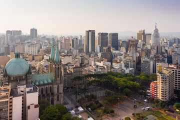 Fototapeta na wymiar Se Square in downtown Sao Paulo, seen from above, Brazil