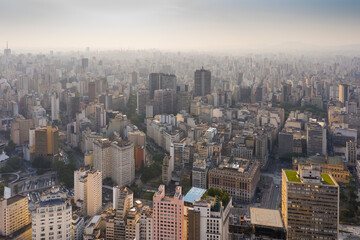 Fototapeta premium Sao Paulo city center at dusk, seen from above, Brazil