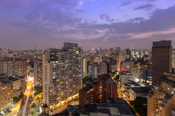 downtown Sao Paulo at dusk, seen from above, Brazil