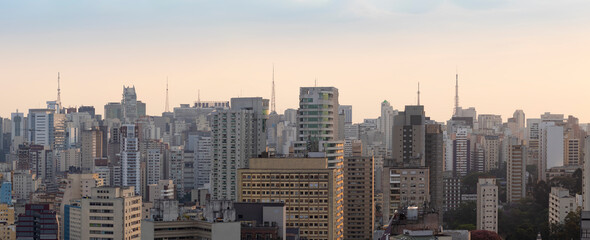 panoramic image of the skyline with building at dusk, Sao Paulo, Brazil