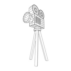 Polygonal camera projector. Movie time. Show film cinema festival concept.