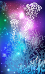 Obraz na płótnie Canvas Vivid neon light illustration of jellyfish