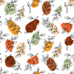 Modern abstract vector seamless floral pattern with shapes and color spots in trendy colors.