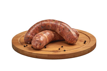 Fresh raw sausage on the cutting board isolated