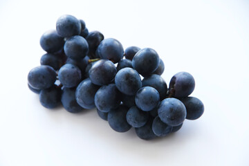 Branch of black grapes on a white background.