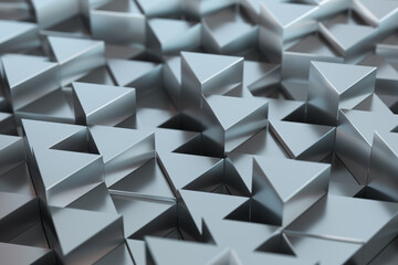 Repeating triangle cubes background, 3d rendering.