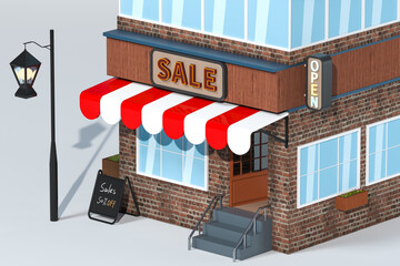 Obraz premium Cartoon store, modern shop building, 3d rendering.