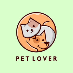 CUTE GREY CAT AND BROWN DOG CARTOON LOGO