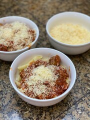 italian dinner of meat sauce and pasta