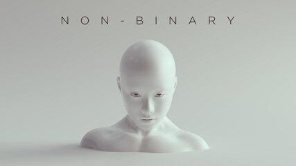 Non-Binary Female Male White Bust Head and Shoulders Front 3d illustration