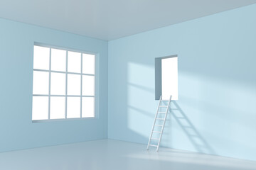 Conceptual room with a ladder lead to outside, 3d rendering.