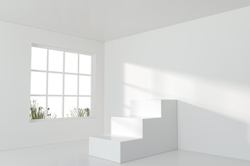 Fototapeta na wymiar White empty room with staircase inside, 3d rendering.