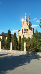 church, architecture, cathedral, religion, building, sky, cross, orthodox, russia, tower, temple, blue, old, history, dome, travel, city, white, landmark, monastery, religious, europe, moscow, culture
