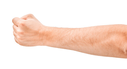 Man hand with a fist, isolated on a white background,