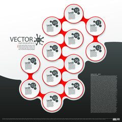 Modern infographics. Layout for the business plan. Presentation of a new project. Twelve steps of development. Directional diagram. Web design element. Graphic information. Vector illustration.