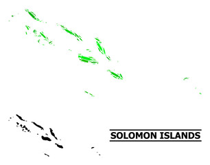 Addiction mosaic and usual map of Solomon Islands. Vector map of Solomon Islands is designed with scattered injection needles, weed and wine bottles.