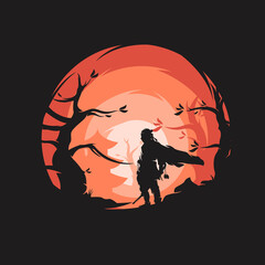 A ninja japan on the sunset logo