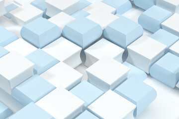 Creative blue and white cubes background, 3d rendering.