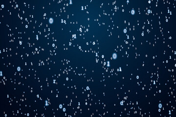 Binary coding numbers scatting on dark background, 3d rendering.