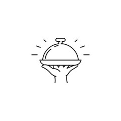 Online delivery icon in line style with Hand holding tray with cover