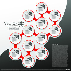 Modern infographics. Layout for the business plan. Presentation of a new project. Twelve steps of development. Directional diagram. Web design element. Graphic information. Vector illustration.