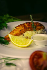salmon steak with creamy risotto