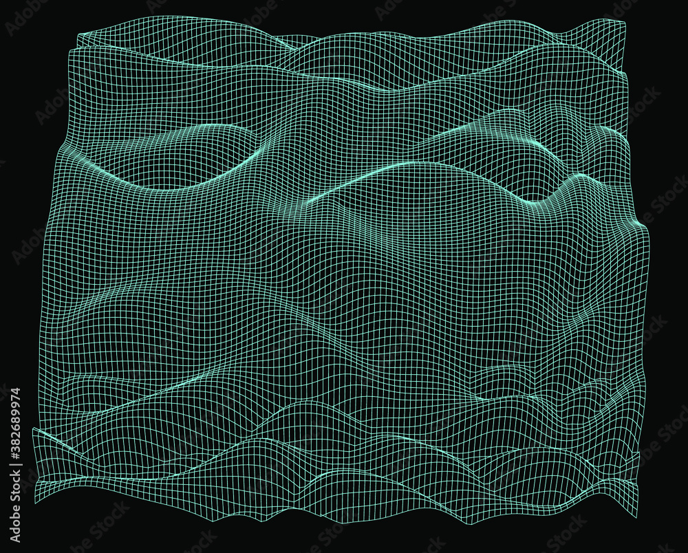 Aufkleber Abstract technology background with warped and distorted polygonal grid.