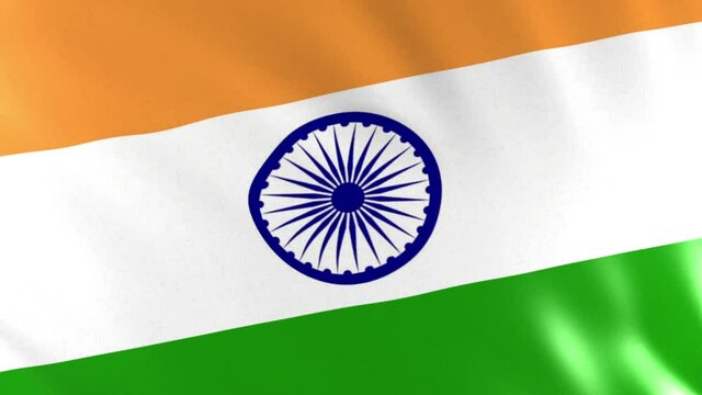 Indian Flag Waving In Wind.The National Flag is a horizontal tricolour of India saffron (kesaria) at the top, white in the middle and India green at the bottom in equal proportion.