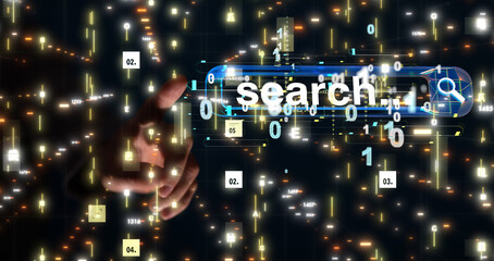 Fototapeta na wymiar press online search bar engine touch digital 3d