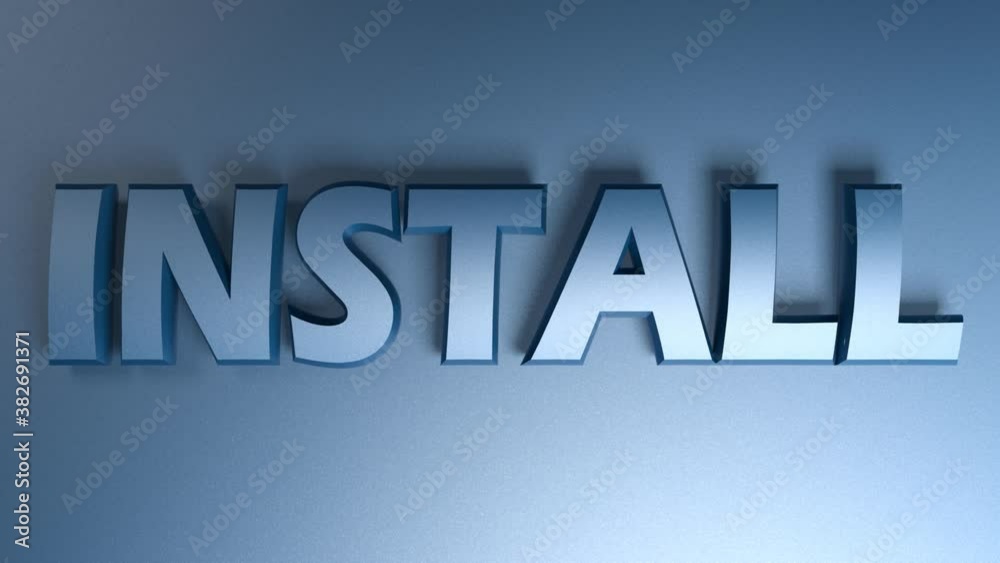 Poster the write install in blue letters on blue background with horizontal bars going from one side to the