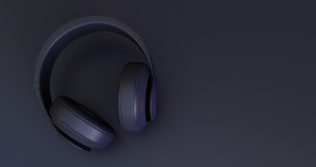 Fototapeta na wymiar black headphone on black background. 3d render