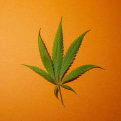 Canabbis leaves on orange background. Medical plant