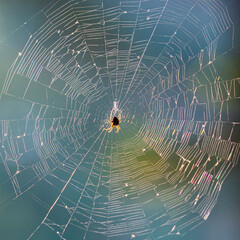 Spider web against blue background.