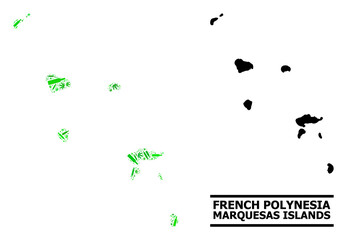 Drugs mosaic and solid map of Marquesas Islands. Vector map of Marquesas Islands is done from random injection needles, ganja and drink bottles.