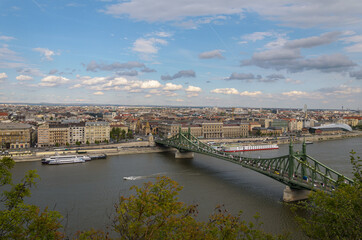 Fototapeta na wymiar Budapest city landscape from Gellert Hill and Liberty Bridge over the Danube river, Budapest, Hungary
