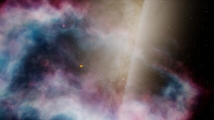 Space background with realistic nebula and shining stars. Colorful cosmos with stardust and milky way. Magic color galaxy. Infinite universe and starry night. 3d Render