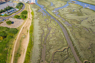 Leigh On Sea National Nature Reserve aerial view of Marshes in Essex  