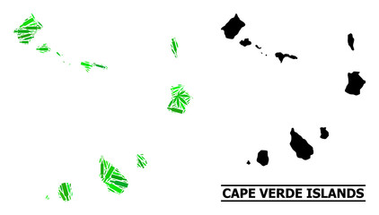 Drugs mosaic and usual map of Cape Verde Islands. Vector map of Cape Verde Islands is designed with scattered syringes, addict and alcoholic bottles.