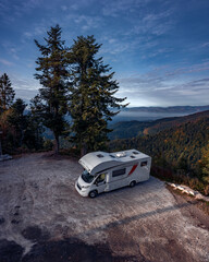 Obraz na płótnie Canvas Beautiful camper travel location in the heart of Transylvania, Romania, with amazing views