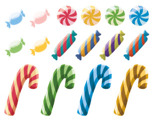 Set of Christmas and New Years candy's, decoration, white background, isolated