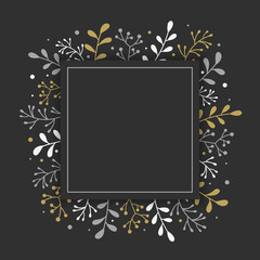 Christmas wreath with hand drawn branches. Xmas background with copyspace. Vector